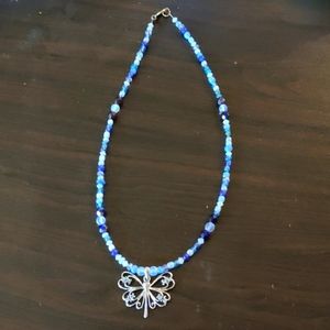 Dragonfly, Opalite, and glass necklace